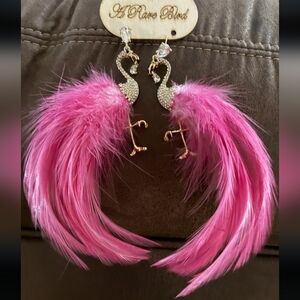 RB A Rare Bird Pink Feather Flamingo Earrings